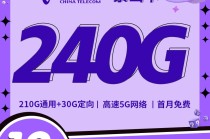 【电信紫山卡】19元240G+长期流量+首月免费