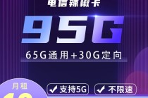 电信辣椒卡19元95G高速流量100分钟通话送一年B站/腾讯会员